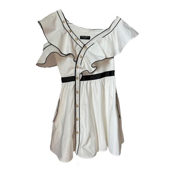 Few Moda New York Asymmetric frilled off shoulder white black dress size small - Picture 4 of 12